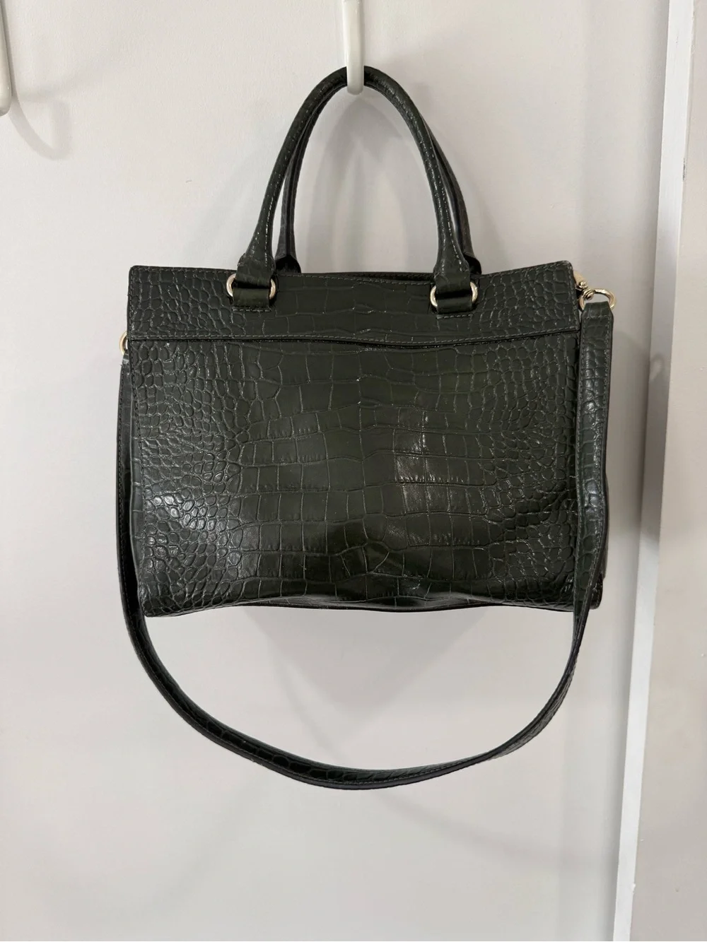kate spade deep green croc-embossed leather satchel with gold hardware